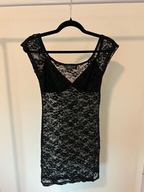 White fox black lace dress